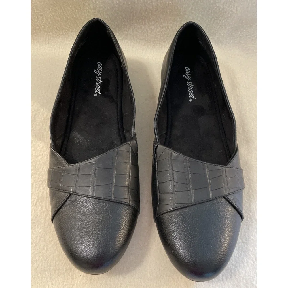 Easy Street Crisscross Slip On Black Ballet Flats Dress Comfort Shoes Womens 11M